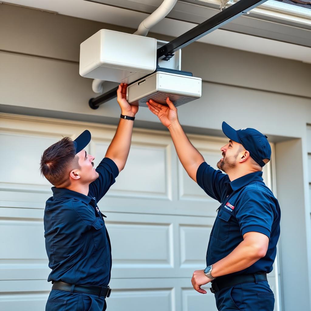 Victor Garage Doors professional team installing garage door opener